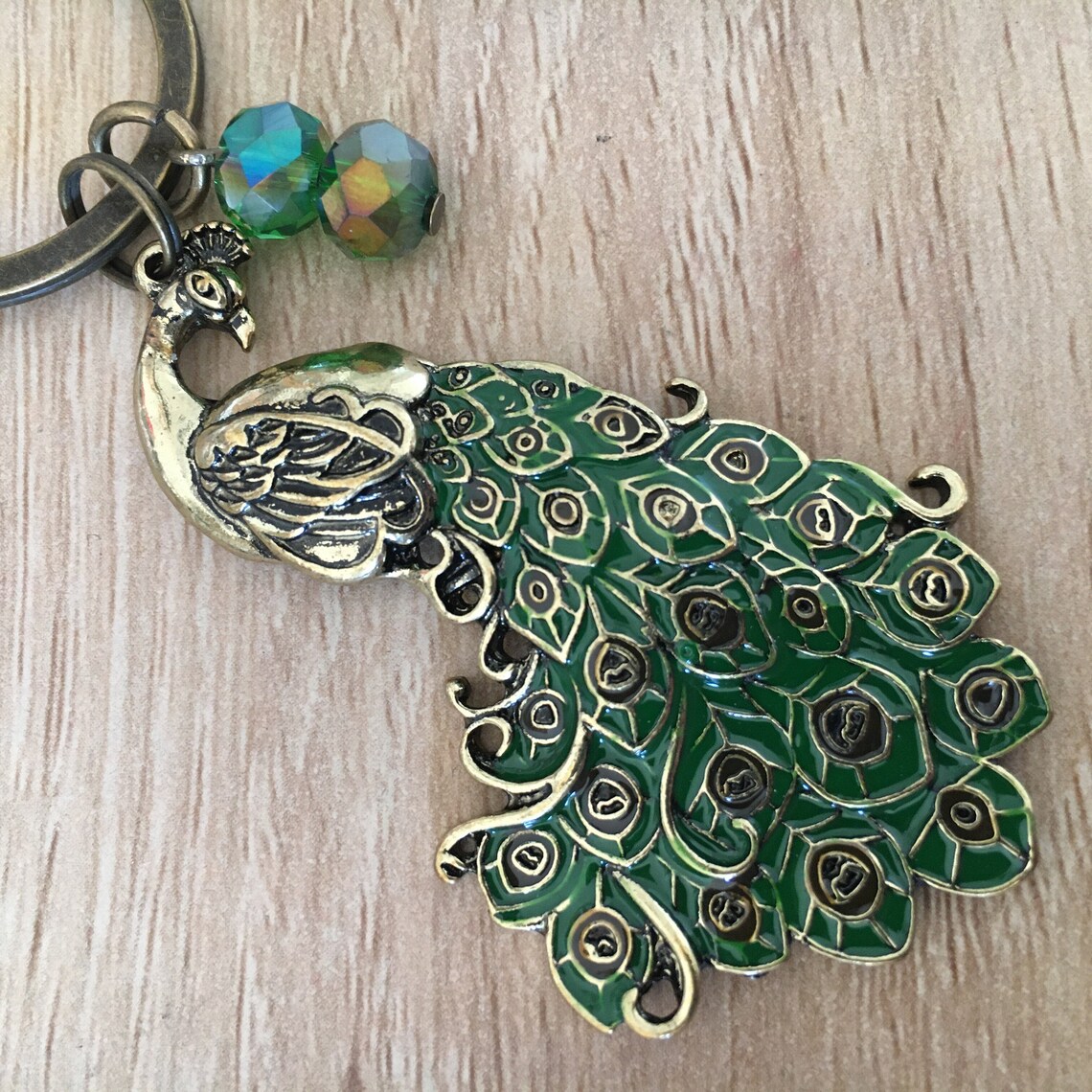 Peacock Keychain Peacock Green Gold Keychain Peacock Etsy Australia