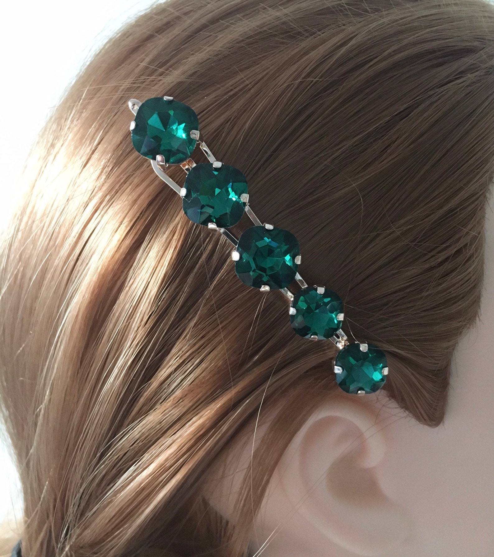 Emerald Green Hair clips Women's Circle Rose Gold colored Etsy