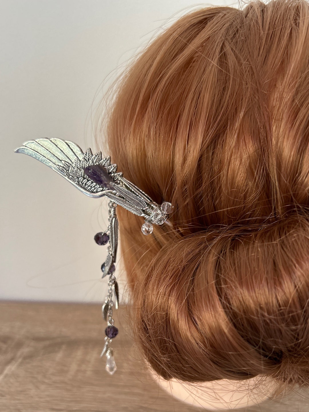 Angel Wing Hair Stick Feather Hair Stick Amethyst Hair Etsy
