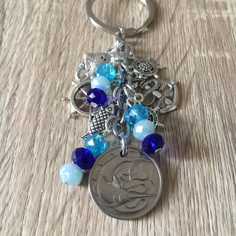 Marlin Coin Keychain Swordfish Coin Pendant Charm Keyring Sea Nautical Keychain Key ring Coin 1967 Jewelry Bag Accessory