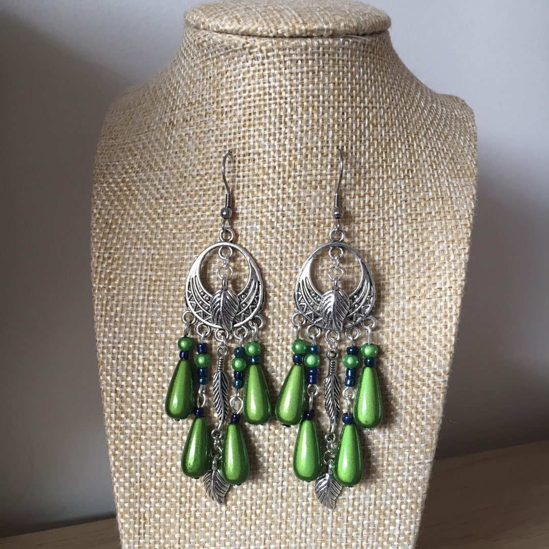 Peacock Earrings Vintage Style Drop Earrings Peacock Beaded Etsy.de