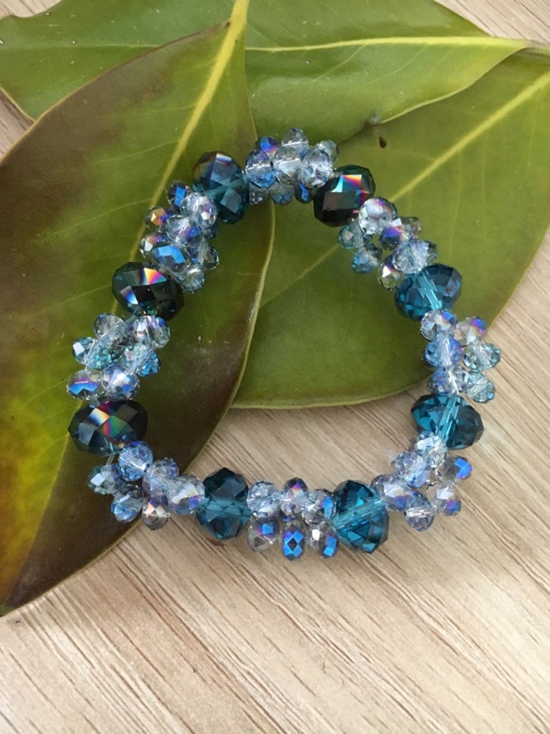 Crystal Stretch Bracelet Bicone Glass Crystals in Blue Brown Color Womens Fashion Bracelet Bangle Elastic Jewelry