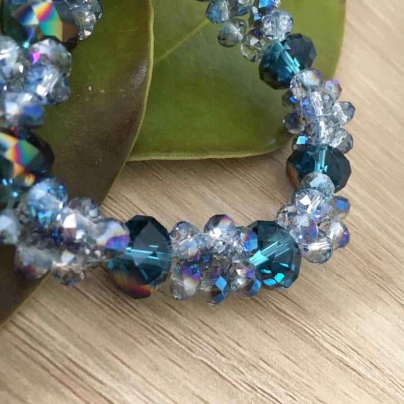 Crystal Stretch Bracelet Bicone Glass Crystals in Blue Brown Color Womens Fashion Bracelet Bangle Elastic Jewelry