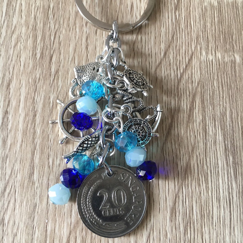 Marlin Coin Keychain Swordfish Coin Pendant Charm Keyring Sea Nautical Keychain Key ring Coin 1967 Jewelry Bag Accessory