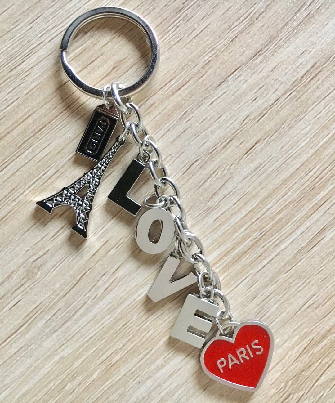 Eiffel Tower Keychain, French Keyring, I Love Paris Heart Keyring