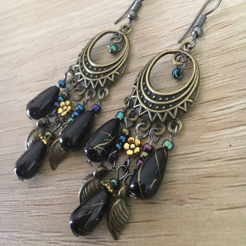 Peacock Earrings Inspired Vintage Style Drop Alloy Peacock Black Tone Bronze Earrings Womens Jewellery AU