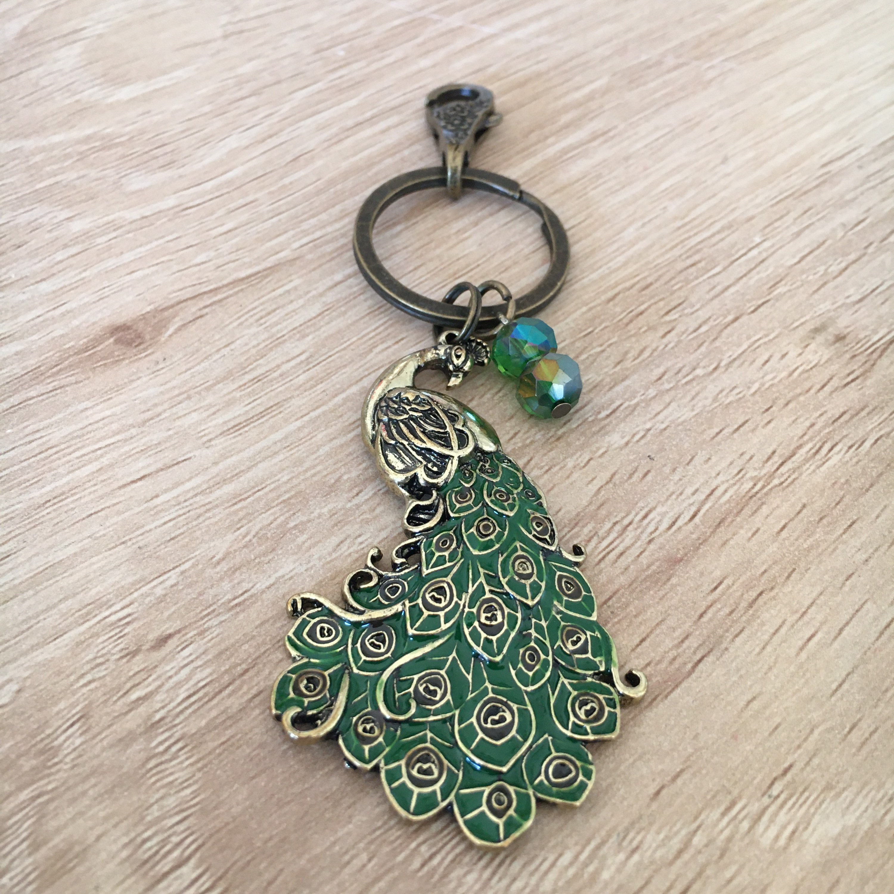 Peacock Keychain Peacock Green Gold Keychain Peacock Etsy Australia