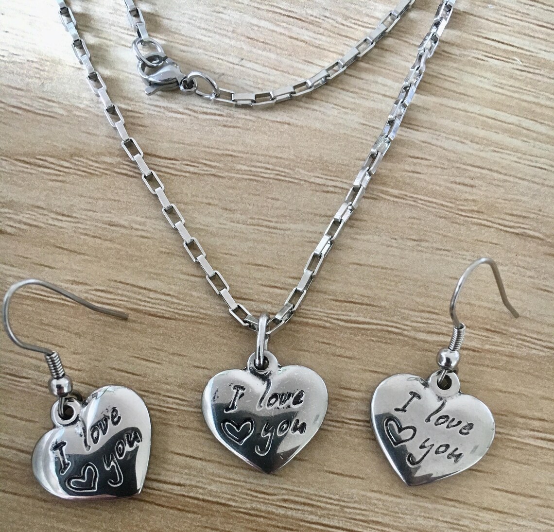 Heart Necklace Set I Love You Stainless Steel Necklace and Etsy