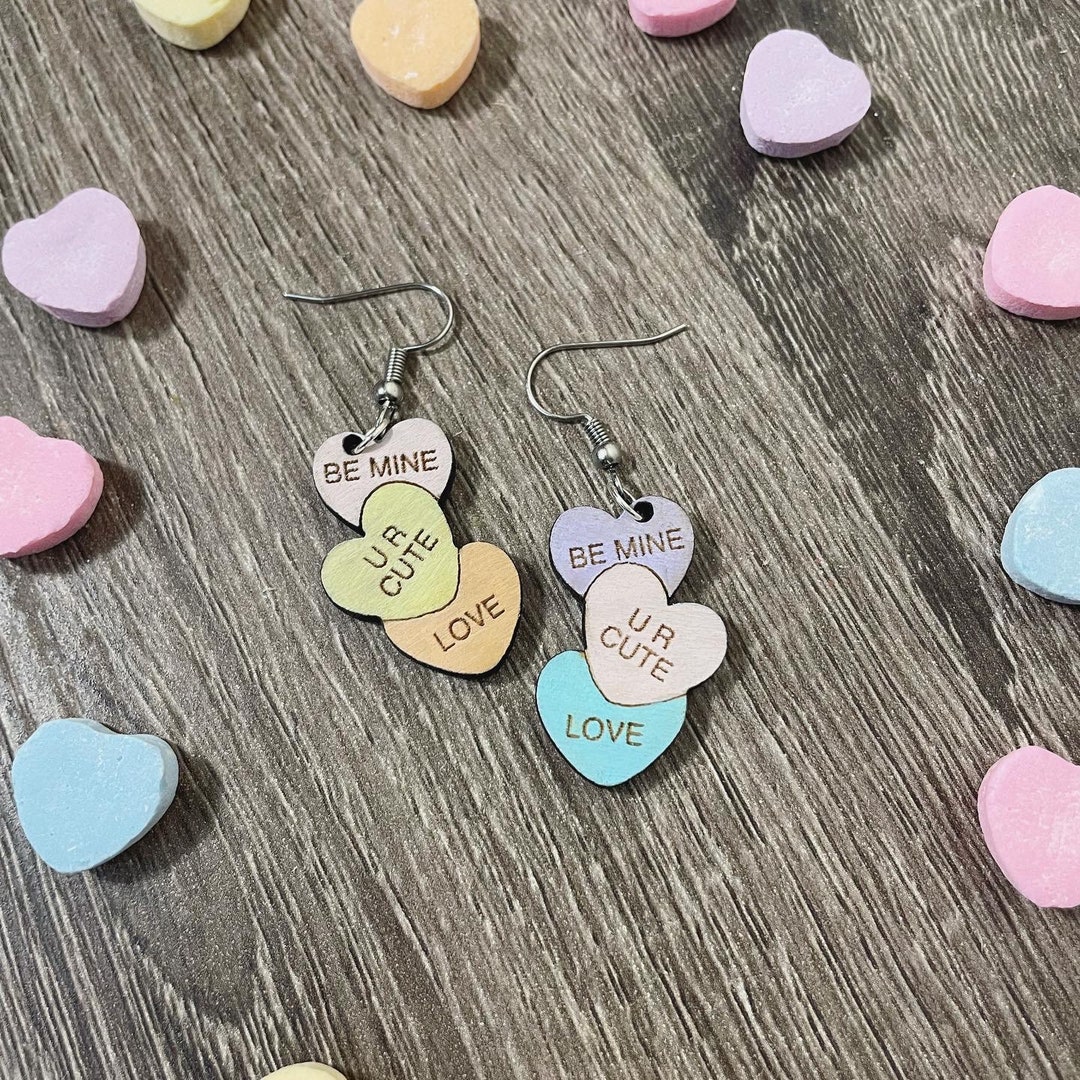 Colorful Candy Heart Earrings Valentines Day Earrings Drop Etsy