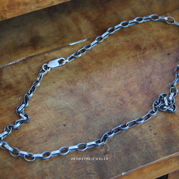 Sterling SILVER chain - chunky chain  - oxidized silver chain - RAW chain - silver choker