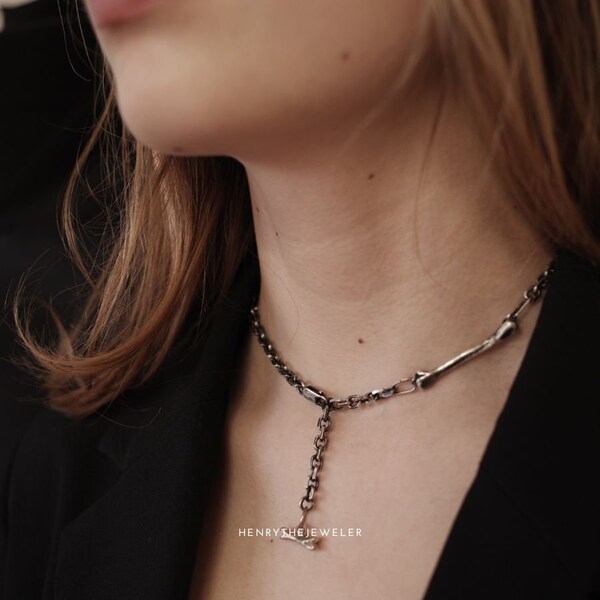 BONE necklace - Handmade chain - chunky necklace - ROUGH bone - one copy - chunky chain