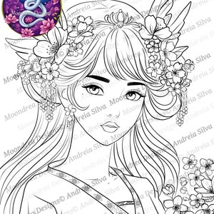 Digitale stempel Sakura Fairy, lineart om in te kleuren