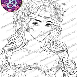 Znaczek cyfrowy Violet Maiden, grafika liniowa do kolorowania