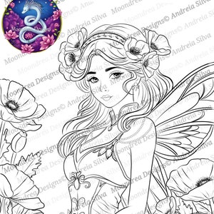 Mohnblume Fee Digitalstempel zum Ausmalen