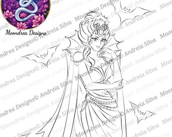 Vampire Countess Digital Stamp, Lineart for Coloring