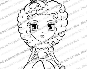 Sello digital Gina Pumpkin, dibujo lineal para colorear
