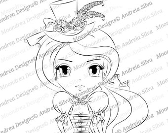 Gina Steampunk Digital Stamp, Lineart for Coloring