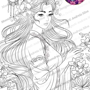 Tampon numérique Verseau jeune fille, lineart à colorier