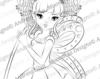 Ashlee Faerie Locks Digital Stamp, Lineart for Coloring