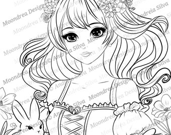 Digitale stempel Lilly Easter, lineart om in te kleuren