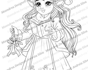 Sello digital de canción navideña, dibujo lineal para colorear
