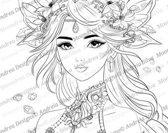 Garnet Fairy digitale stempel, lineart om in te kleuren