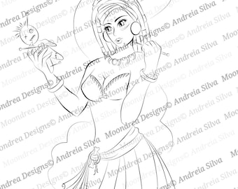 Voodoo Priestess Digital Stamp, Lineart for Coloring