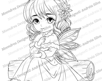Winter Fairy Digital Stamp, Lineart for Coloring