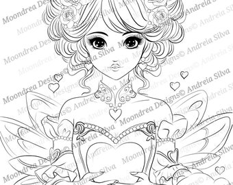 Lilly Love Fairy Digital Stamp, Lineart for Coloring
