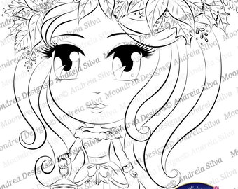 Sello digital Gigi Poinsettia, dibujo lineal para colorear