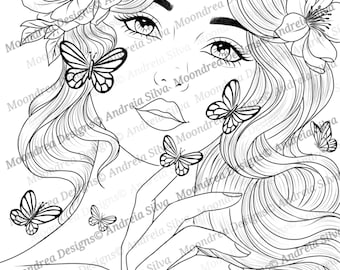 Butterflies Digital Stamp, Lineart for Coloring