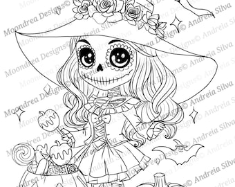 Sugar Skull Digital Stamp, Lineart for Coloring