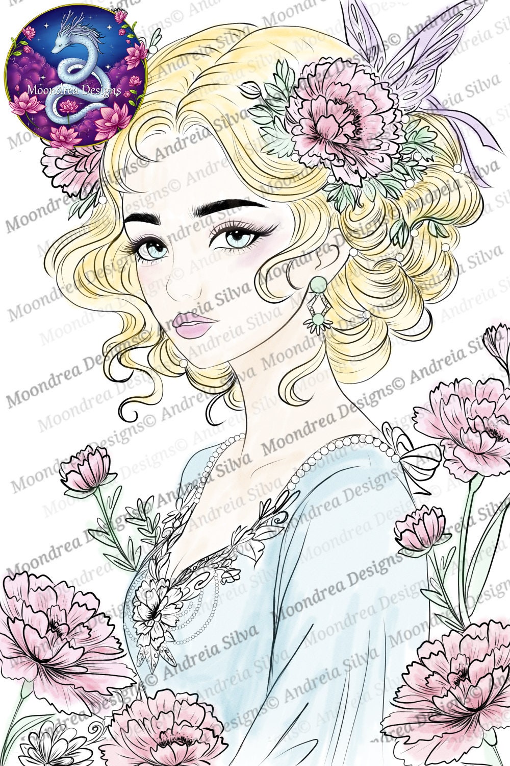 Carnation Fairy Digital Stamp, Lineart for Coloring - Etsy