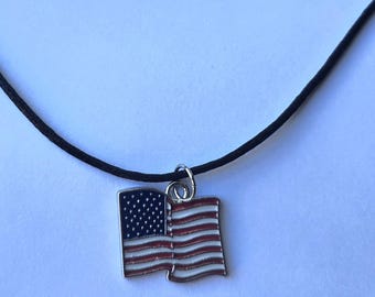 American Flag Pendant Necklace, USA Flag Pendant, American Flag Necklace, Gift for Service Member, Patriotic, Independence Day Necklace, USA