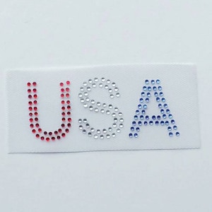 USA Applique, USA Rhinestone Transfer, Red White and Blue Iron on Bling, Patriotic USA Appliqué, Memorial Day Patch, Independence Day Bling