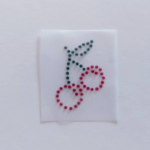 Red Cherries Rhinestone Appliqué, Red Cherry Bling, Stemmed Cherries Rhinestone Iron on Transfer, Rhinestone Cherries, DIY Cherry Patch