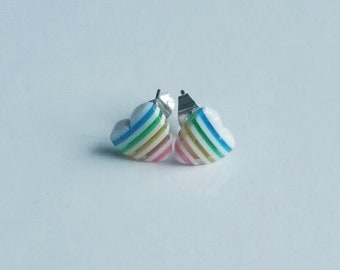 Rainbow Heart Post Earrings, Heart Earrings, Rainbow Earrings, Ear Candy, LGBTQ Pride Jewelry, Lesbian Pride Studs, Gay Pride Studs