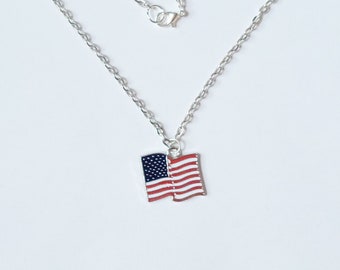 American Flag Pendant Necklace, USA Flag Pendant, American Flag Necklace, Gift for Service Member, Patriotic, Independence Day Necklace, USA