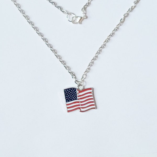 American Flag Pendant Necklace, USA Flag Pendant, American Flag Necklace, Gift for Service Member, Patriotic, Independence Day Necklace, USA