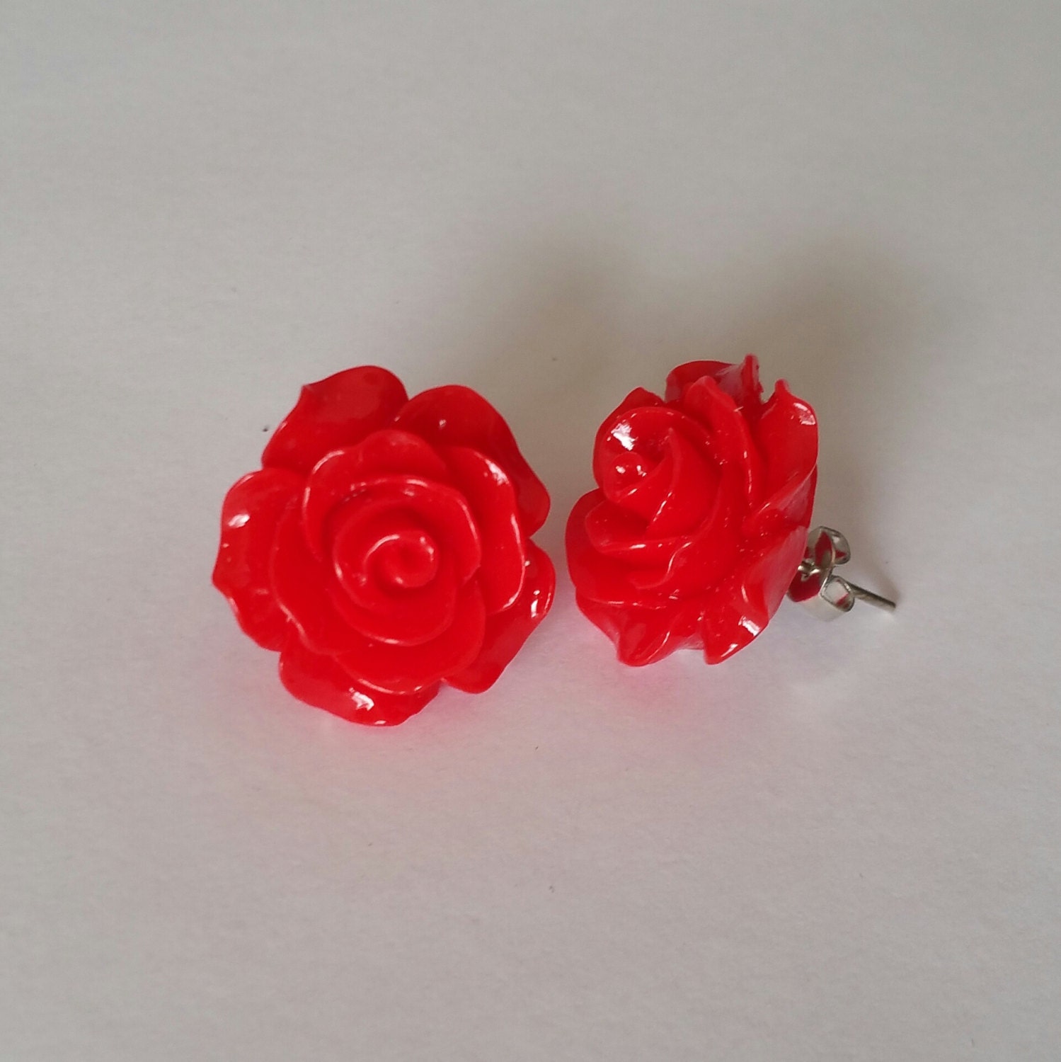 Red Rose Post Earrings Red Flower Earrings Rose Earrings | Etsy
