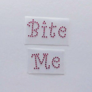 Bite Me Appliqué, Bite Me Rhinestone Iron on, Bite Me Bling Patch, Halloween Appliqué, DIY Word Bling, Costume Bling, Iron on Transfer