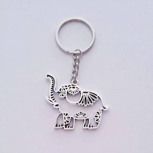 Elephant Keychain, Hollow Mandala Elephant, Elephant Zipper Pull, Good Luck Charm, Elephant Trinket, Gift for Animal Lover, Strength Symbol