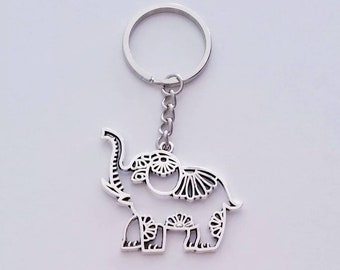 Elephant Keychain, Hollow Mandala Elephant, Elephant Zipper Pull, Good Luck Charm, Elephant Trinket, Gift for Animal Lover, Strength Symbol