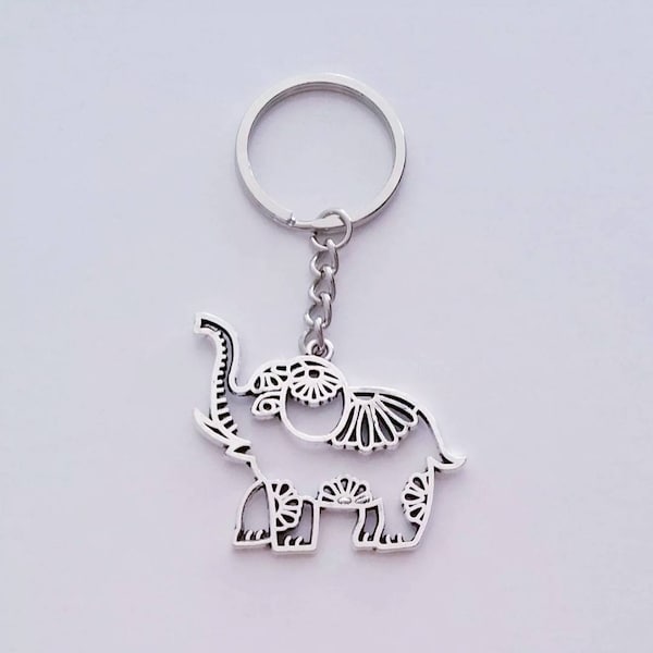 Elephant Keychain, Hollow Mandala Elephant, Elephant Zipper Pull, Good Luck Charm, Elephant Trinket, Gift for Animal Lover, Strength Symbol