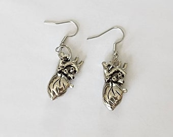 Heart Earrings, Human Heart Dangle Earrings, Anatomical Heart Earrings, Anatomy Jewelry, Gothic Jewelry, Unique Jewelry, Forensics Jewelry