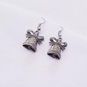 Silver Bells Earrings, Christmas Bells Dangle Earrings, Christmas Jewelry, Xmas Accessory, Costume Accessory, Holiday Jewelry, Minimalist