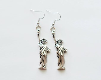 Lady Liberty Earrings, Statue of Liberty Earrings, USA Dangle Earrings, Patriotic Earrings, Memorial Day Jewelry, Independence Day, Freedom