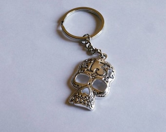 Lucky 13 Skull Keychain, Skull Keychain, Gothic Keychain, Sugar Skull Zipper Pull, Dia de los Muertos Keychain, Unique Gift Idea