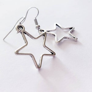 Star Earrings, Hollow Star Dangle Earrings, Star Jewelry, Rockstar Accessory, Gift for Her, Holiday Statement Jewelry, Costume Jewelry, Star