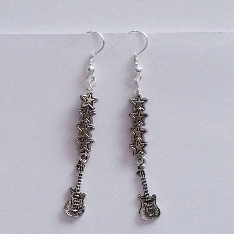 Rock Star Earrings Guitar Earrings Rock Star Dangle | Etsy